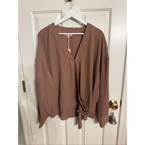 &. Layered Brown V-Neck Side Tie Blouse sz XXL NWT